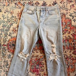 ZARA | Denim Collection High Waisted Straight Leg Rough Hem Jeans 6